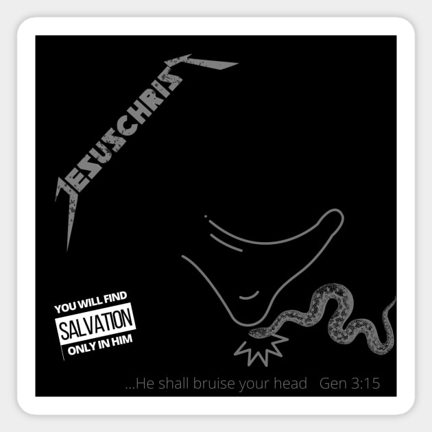 Jesus Christ, black cover crushing the snake's head, grey text Sticker by Selah Shop